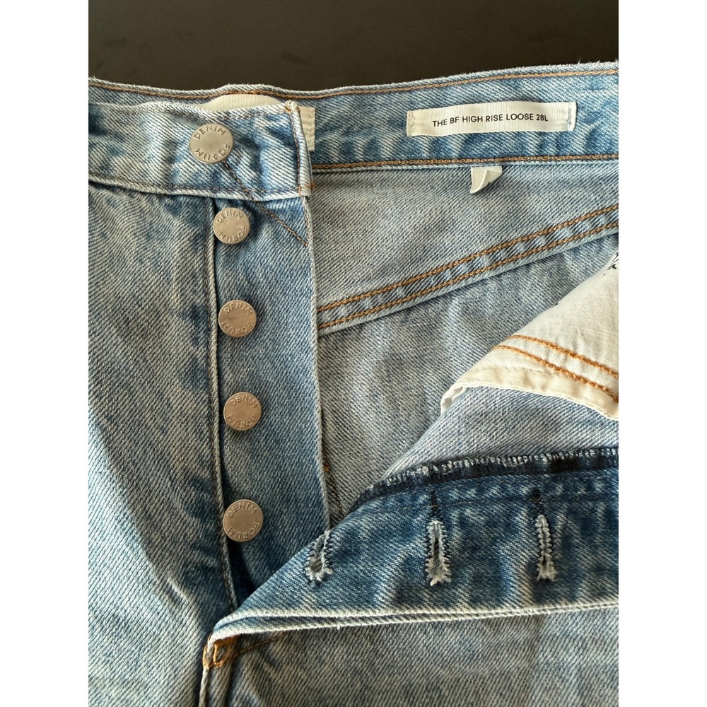 Denim Forum The BF High Rise Loose Distressed Jeans Light Wash Blue 27X28 - Picture 12 of 15